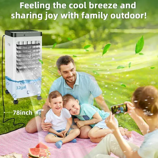 Alt view image 4 of 7 - _Mega Brand Evaporative Air Cooler with Enlarge Water Tank,Swamp Cooler Air Conditioner with Timer,3 Speeds,80° Oscillation,20H Air Cooler for Room Office Kitchen Bedroom Garage(Include 6 Ice Packs)