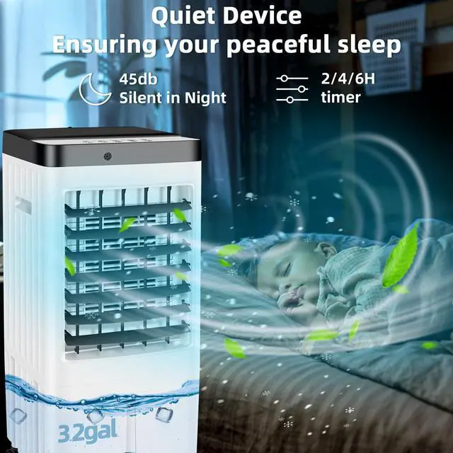 Alt view image 5 of 7 - _Mega Brand Evaporative Air Cooler with Enlarge Water Tank,Swamp Cooler Air Conditioner with Timer,3 Speeds,80° Oscillation,20H Air Cooler for Room Office Kitchen Bedroom Garage(Include 6 Ice Packs)
