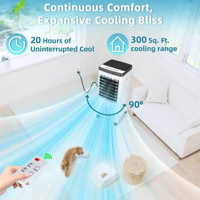 Alt view image 6 of 7 - _Mega Brand Evaporative Air Cooler with Enlarge Water Tank,Swamp Cooler Air Conditioner with Timer,3 Speeds,80° Oscillation,20H Air Cooler for Room Office Kitchen Bedroom Garage(Include 6 Ice Packs)