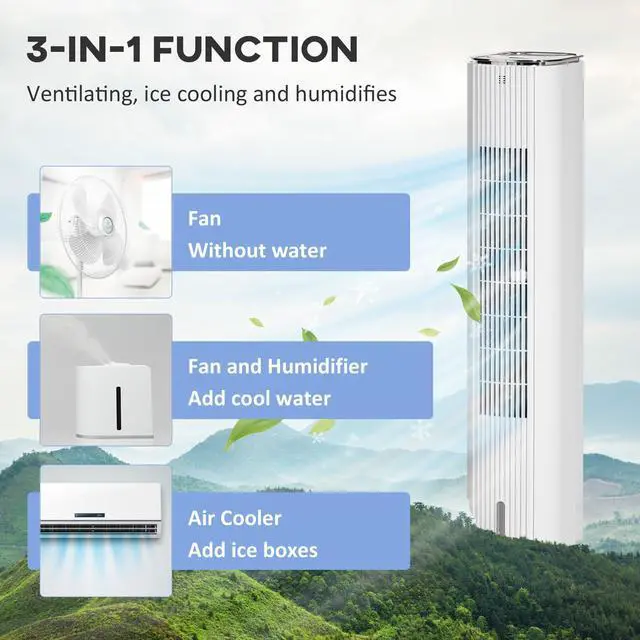 Alt view image 3 of 7 - _Mega Brand 42" 3-In-1 Evaporative Air Cooler, Ice Cooling Fan with Humidifier and with Water Tank, 60° Oscillating Portable Swamp Cooler for Home Office, 3 Modes, 3 Speeds, 12H Timer, Remote, White