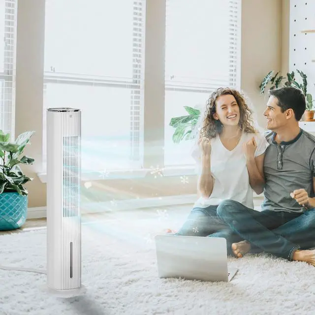 Alt view image 2 of 7 - _Mega Brand 42" 3-In-1 Evaporative Air Cooler, Ice Cooling Fan with Humidifier and with Water Tank, 60° Oscillating Portable Swamp Cooler for Home Office, 3 Modes, 3 Speeds, 12H Timer, Remote, White