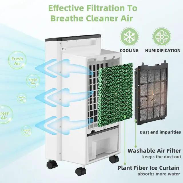 Alt view image 3 of 7 - _Mega Brand Portable Evaporative Air Cooler for Room,Air Cooler for Cooling and Sleep with Remote Control,7.5-Hour Timer,2 Ice Boxes,Quiet Evaporative Cooler for Bedroom Indoor Use Home Office Dorms