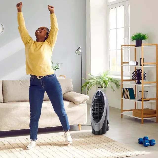 Alt view image 2 of 7 - _Mega Brand 300 CFM Indoor Portable Evaporative Cooler, Fan & Humidifier with Detachable Tank, Carbon Dust Filter & Remote Control, Silver/Gray