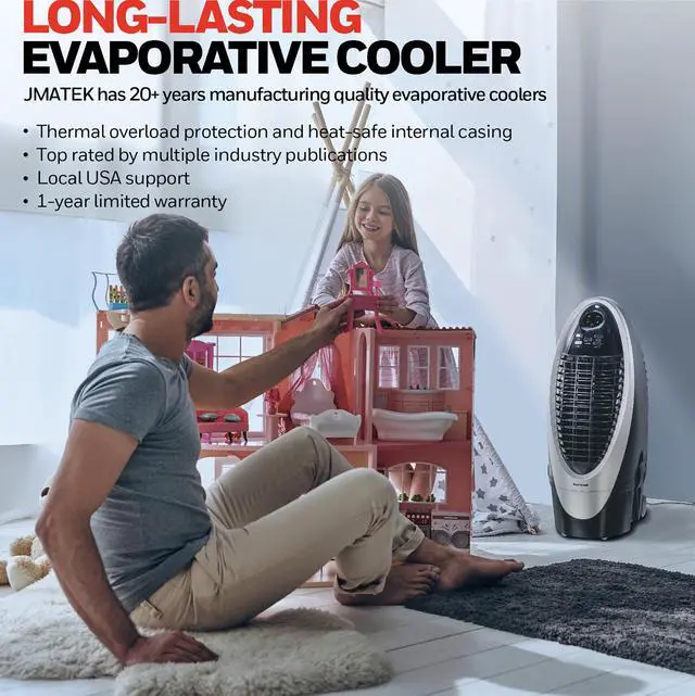 Alt view image 6 of 7 - _Mega Brand 300 CFM Indoor Portable Evaporative Cooler, Fan & Humidifier with Detachable Tank, Carbon Dust Filter & Remote Control, Silver/Gray