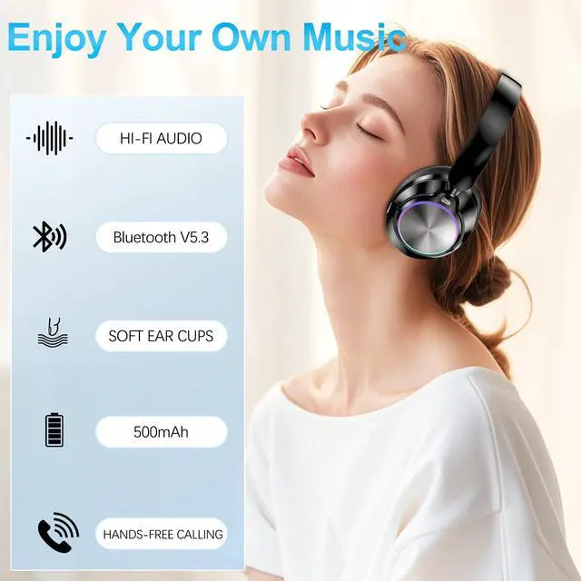 Alt view image 7 of 7 - Noise Cancelling Over Ear Wireless Bluetooth Headphones with Microphone, 65h Playtime, Clear Calls, Comfort Fit for Travel (Black)