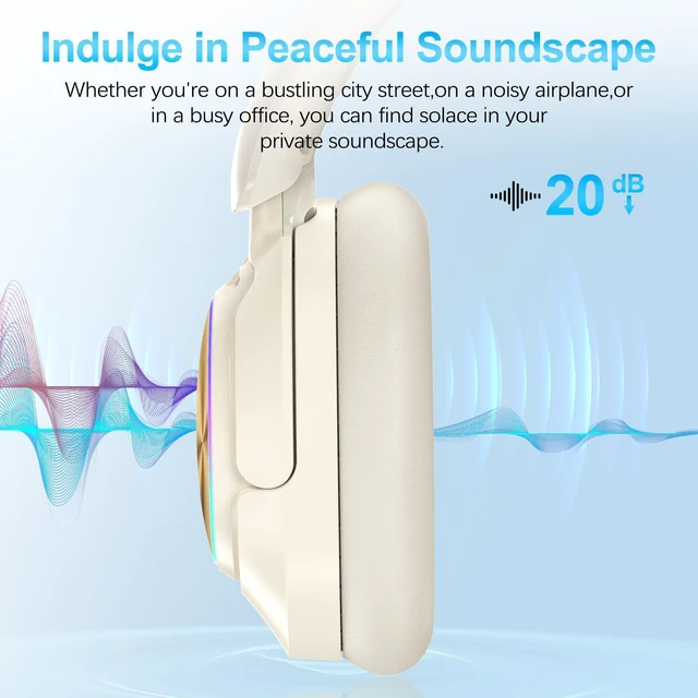Alt view image 5 of 7 - Noise Cancelling Over Ear Wireless Bluetooth Headphones with Microphone, 65h Playtime, Clear Calls, Comfort Fit for Travel (Beige)