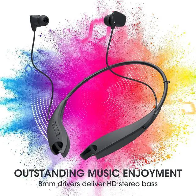 Alt view image 2 of 7 - Neckband Bluetooth Headphones, Around The Neck Headphones 24H+ Playtime, Bluetooth Headsets with Call Vibration, Shark Jaw Design Wireless Earbuds+Noise Isolation/Built-in Mic/IPX7 Waterproof
