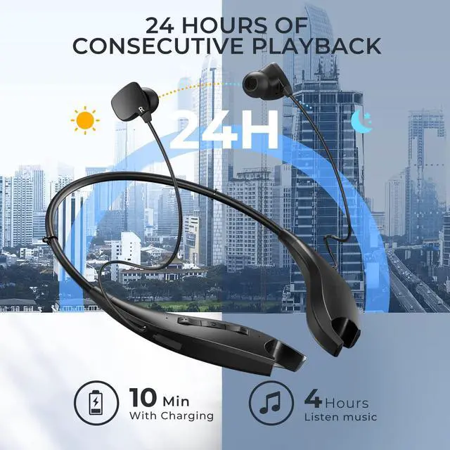 Alt view image 3 of 7 - Neckband Bluetooth Headphones, Around The Neck Headphones 24H+ Playtime, Bluetooth Headsets with Call Vibration, Shark Jaw Design Wireless Earbuds+Noise Isolation/Built-in Mic/IPX7 Waterproof