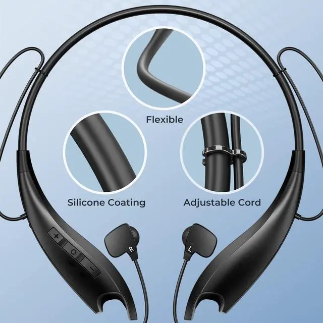 Alt view image 6 of 7 - Neckband Bluetooth Headphones, Around The Neck Headphones 24H+ Playtime, Bluetooth Headsets with Call Vibration, Shark Jaw Design Wireless Earbuds+Noise Isolation/Built-in Mic/IPX7 Waterproof