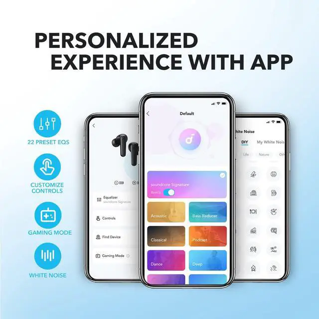 Alt view image 3 of 7 - _Mega Brand by Anker P20i True Wireless Earbuds, 10mm Drivers with Big Bass, Bluetooth 5.3, 30H Long Playtime, Water-Resistant, 2 Mics for AI Clear Calls, 22 Preset EQs, Customization via App