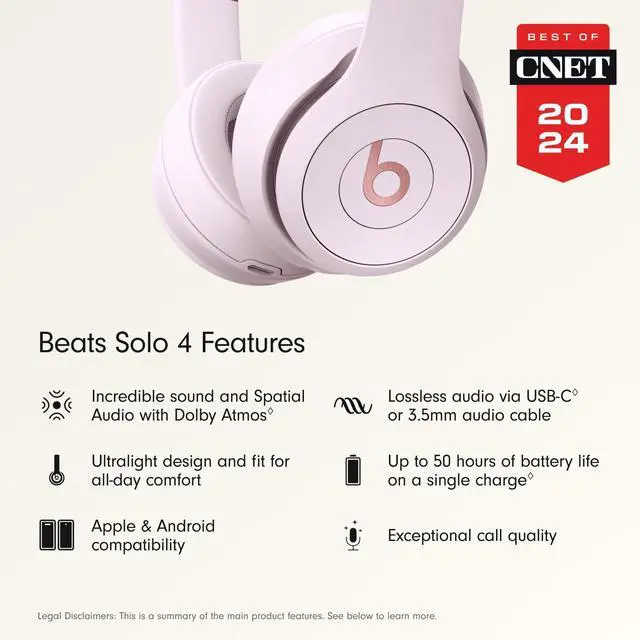 Alt view image 2 of 7 - _Mega Brand Solo 4 - Wireless Bluetooth On-Ear Headphones, Apple & Android Compatible, Up to 50 Hours of Battery Life - Cloud Pink