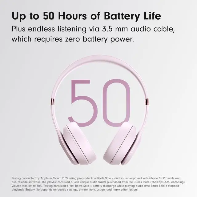 Alt view image 4 of 7 - _Mega Brand Solo 4 - Wireless Bluetooth On-Ear Headphones, Apple & Android Compatible, Up to 50 Hours of Battery Life - Cloud Pink