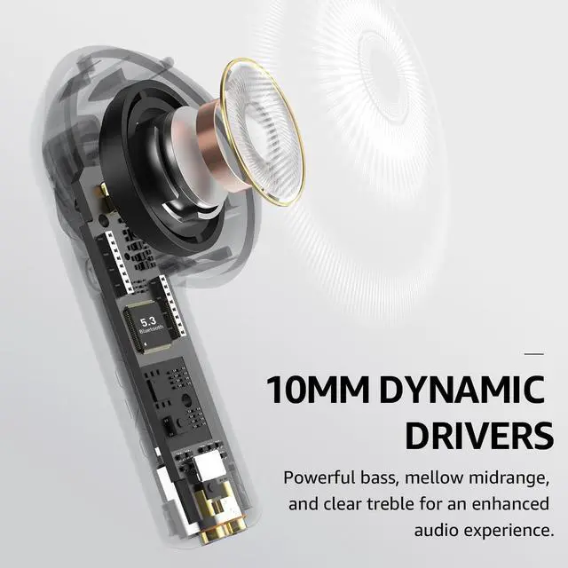 Alt view image 6 of 7 - _Mega Brand E2 Wireless Earbuds 10mm Drivers with Powerful Bass, App Customize 32 EQs, with 2 Mics AI Call Noise Cancellation, 30H Playtime, Bluetooth 5.3 Ear Buds, Comfort Fit in-Ear Headphones