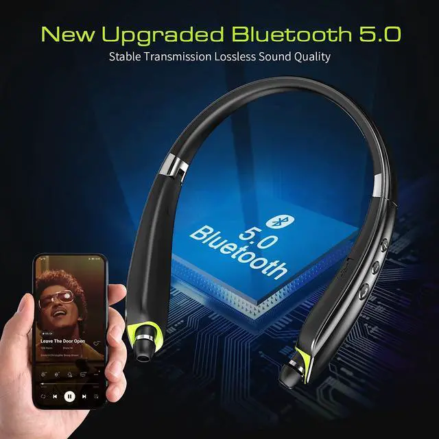 Alt view image 4 of 6 - _Mega Brand ,2025 Upgraded Neckband Bluetooth Headphones with Retractable Earbuds, Noise Cancelling Stereo Earphones with Mic, Foldable Wireless Headphones for Sports Office with Carry Case