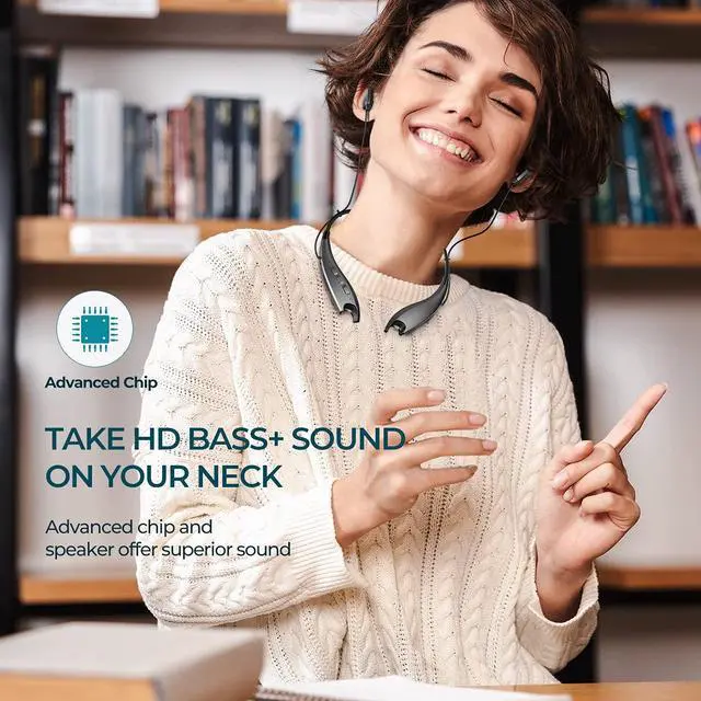 Alt view image 2 of 7 - _Mega Brand Neckband Headphones, Around The Neck Bluetooth Headphones w/Noise Cancelling Microphone, Bluetooth Headset w/ 22hrs Playtime, Neck Earphones Stereo Bass, for Music, Conference, Video, Call