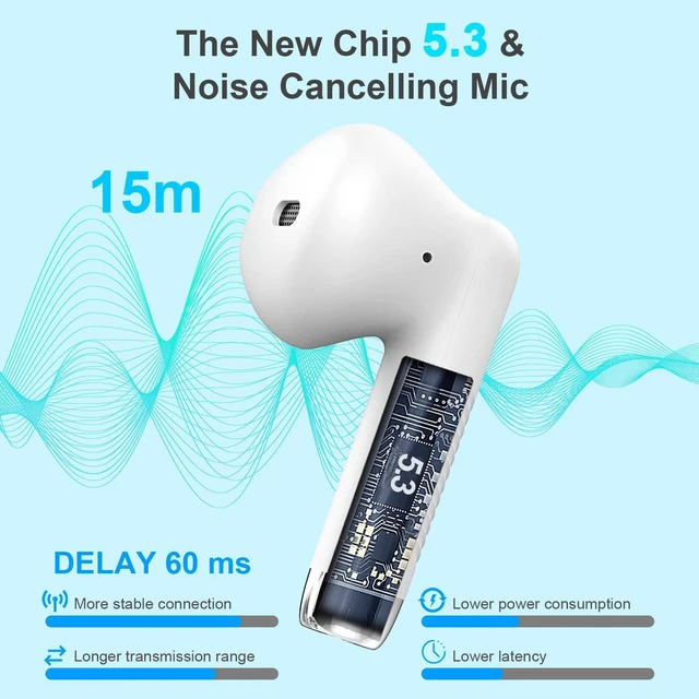 Alt view image 2 of 7 - Wireless Earbuds, Bluetooth 5.4 Headphones in Ear with 4 Noise Cancelling Mic, Earbuds Stereo Bass, IP7 Waterproof Sports Wireless Earphones, 32H Playtime USB C Charging Buds White for Android iOS