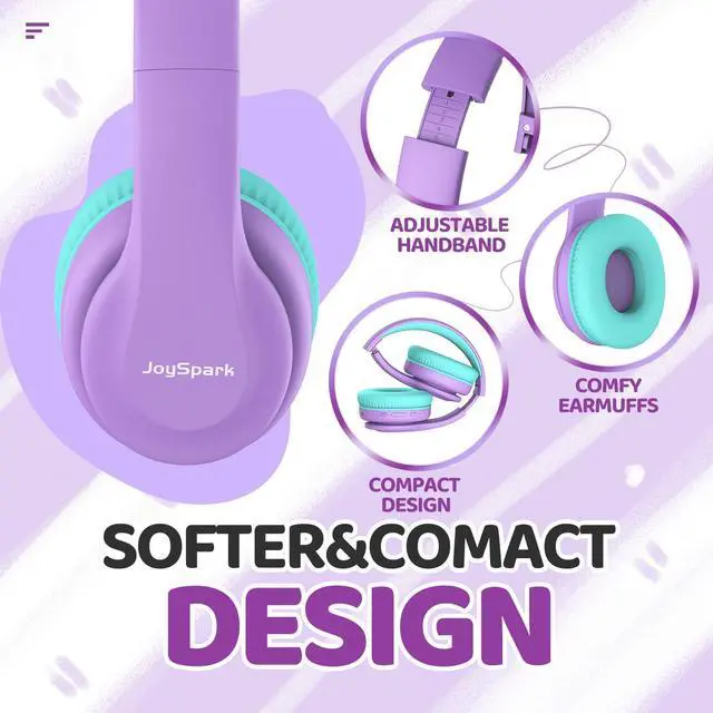Alt view image 3 of 7 - _Mega Brand Kids Bluetooth Headphones, Lightweight Wireless Headphones for Kids, 85/94dB Volume Limited, 60 Hours Playtime, Bluetooth 5.3, Over-Ear Toddler Headsets with Built-in Mic-Purple