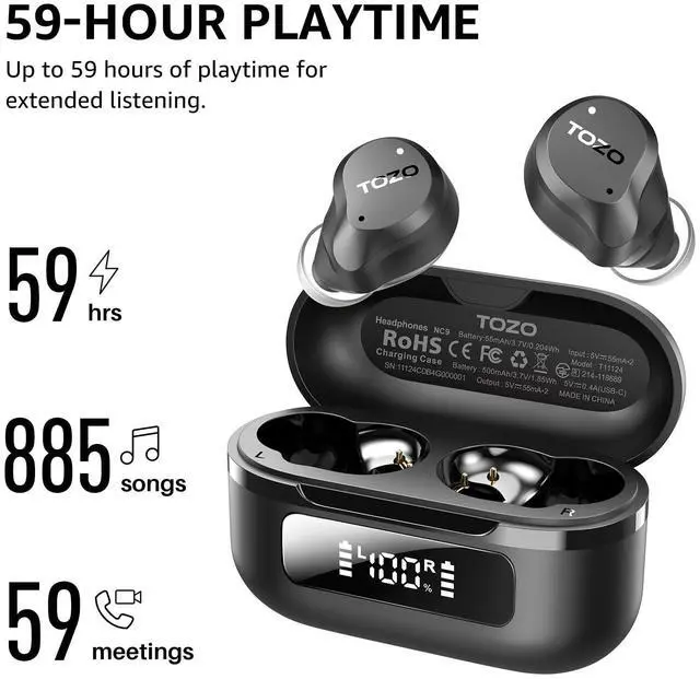 Alt view image 3 of 7 - _Mega Brand Hybrid Active Noise Cancelling Wireless Earbuds, 6 Mics ENC Clear Call, IPX8 Waterproof, in Ear Bluetooth 5.3 Headphones Stereo Bass Ear Buds 59H Playtime with LED Display 32 EQs via APP