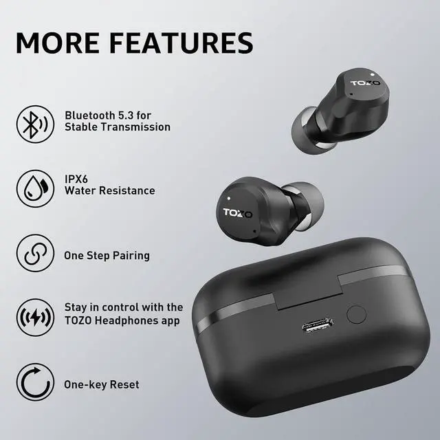 Alt view image 6 of 7 - _Mega Brand Hybrid Active Noise Cancelling Wireless Earbuds, 6 Mics ENC Clear Call, IPX8 Waterproof, in Ear Bluetooth 5.3 Headphones Stereo Bass Ear Buds 59H Playtime with LED Display 32 EQs via APP