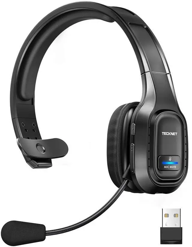 Main image of TECKNET Trucker Bluetooth Headset, Trucker Bluetooth Headphones with Microphone AI Noise Canceling Wireless On Ear Headset, Hands Free Wireless Headset for Cell Phone Computer Office Home (Black)