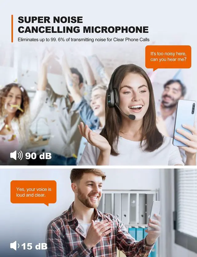 Alt view image 2 of 7 - TECKNET Trucker Bluetooth Headset, Trucker Bluetooth Headphones with Microphone AI Noise Canceling Wireless On Ear Headset, Hands Free Wireless Headset for Cell Phone Computer Office Home (Black)