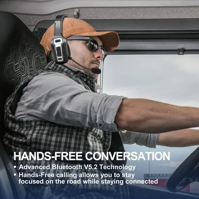 Alt view image 7 of 7 - _Mega Brand Trucker Bluetooth Headset, V5.2 Wireless Headset with Upgraded Microphone AI Noise Canceling, On Ear Bluetooth Headphone with Mute for Driver Office Call Center