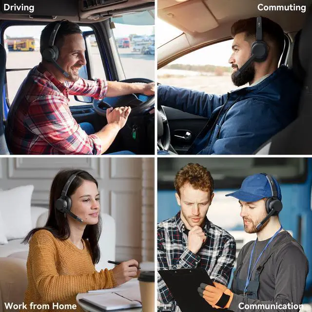 Alt view image 6 of 6 - _Mega Brand Trucker Headset, Trucker Bluetooth Headset with Noise Cancelling Microphone & Mute Button, Bluetooth Headsets V5.2 Multipoint for Work from Home/Cell Phone/Computer/Zoom/Teams/Truck Driver