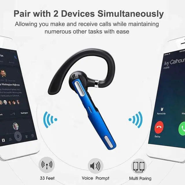 Alt view image 4 of 6 - _Mega Brand Bluetooth Headset, Wireless Bluetooth Earpiece V5.0 Hands-Free Earphones with Stereo Noise Canceling Mic, Compatible iPhone Android Cell Phones Driving/Business/Office