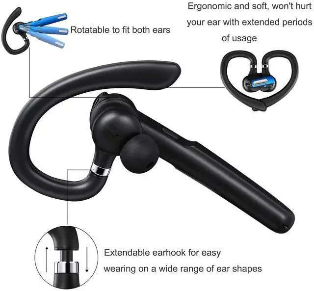 Alt view image 5 of 6 - _Mega Brand Bluetooth Headset, Wireless Bluetooth Earpiece V5.0 Hands-Free Earphones with Stereo Noise Canceling Mic, Compatible iPhone Android Cell Phones Driving/Business/Office