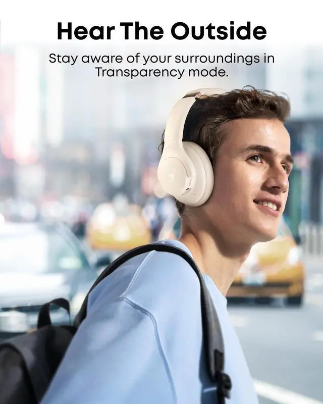 Alt view image 6 of 7 - by Anker Q20i Hybrid Active Noise Cancelling Headphones, Wireless Over-Ear Bluetooth, 40H Long ANC Playtime, Hi-Res Audio, Big Bass, Customize via an App, Transparency Mode (White)