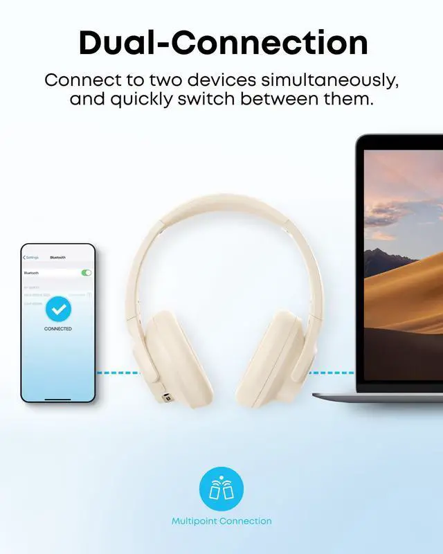 Alt view image 7 of 7 - by Anker Q20i Hybrid Active Noise Cancelling Headphones, Wireless Over-Ear Bluetooth, 40H Long ANC Playtime, Hi-Res Audio, Big Bass, Customize via an App, Transparency Mode (White)