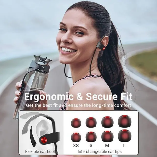 Alt view image 7 of 7 - _Mega Brand Bluetooth Headphones, Bluetooth 5.3 IPX7 Waterproof Wireless Sports Earbuds for Workout Gym, 16 Hrs Playtime Running Headphones with Noise Cancelling Mic, HiFi Bass Stereo in-Ear Earphones