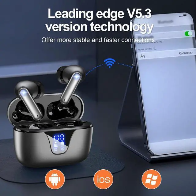Alt view image 6 of 7 - _Mega Brand Wireless Earbuds Bluetooth Headphones, 50H Playtime Ear Buds with Mic, LED Digital Display Charging Case, IPX7 Waterproof, Deep Bass Stereo, in-Ear Earphone for iPhone Andriod Phone