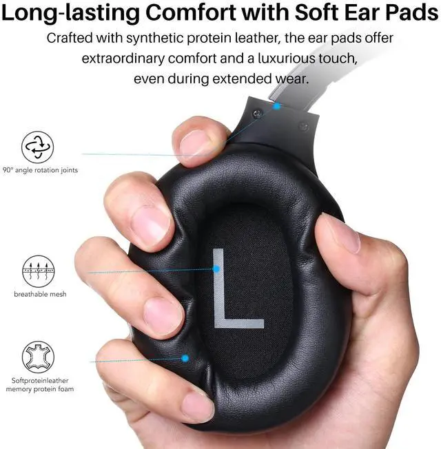 Alt view image 7 of 7 - Hybrid Active Noise Cancelling Headphones, Wireless Over Ear Bluetooth Headset, 60H Playtime, Hi-Res Audio Custom EQ via App Deep Bass Comfort Fit Ear Cups, for Home Office Travel