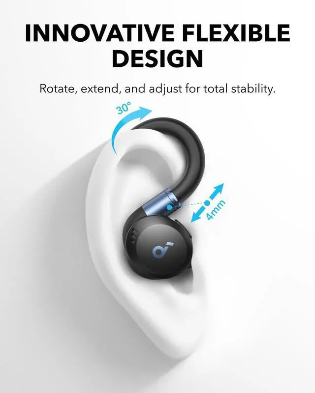 Alt view image 2 of 6 - Sport X20 by Anker, True-Wireless Workout Earbuds, Rotatable and Extendable Ear Hooks, Noise Cancelling, Deep Bass, IP68 Waterproof, Sweatproof, Dustproof, 48H Play, Sport Earbuds for Gym