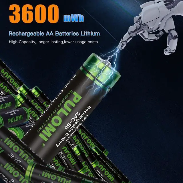Alt view image 5 of 6 - _Mega Brand Rechargeable AA Batteries Li-ion, 1.5V 3600mWh High Capacity Long Lasting Recargables Lithium ion AA Battery,Double A Batteries with Fast Charging Storage Box(Charger+8Pack)for Blink Xbox