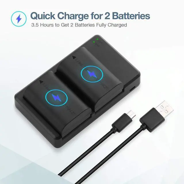 Alt view image 4 of 7 - _Mega Brand LP-E6 LP E6N Battery 2 Packs 2600mAh Replacement Li-ion Batteries and Rapid Dual Charger for E 5D Mark II, III, IV,5DSR,60D,70D,80D,6D,6D Mark II,7D,7D Mark II Cameras
