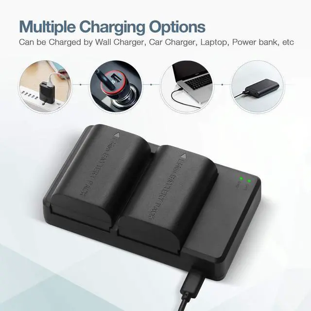 Alt view image 5 of 7 - _Mega Brand LP-E6 LP E6N Battery 2 Packs 2600mAh Replacement Li-ion Batteries and Rapid Dual Charger for E 5D Mark II, III, IV,5DSR,60D,70D,80D,6D,6D Mark II,7D,7D Mark II Cameras