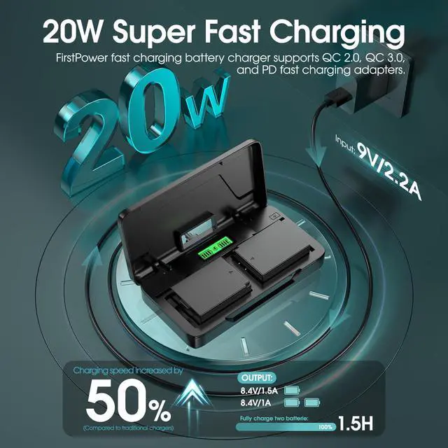 Alt view image 4 of 7 - _Mega Brand LP-E10 Battery 2-Pack 1600mAh with 20W Dual Fast Charger Compatible with Canon EOS Rebel T7 T6 T5 T3 T100 4000D 2000D 1500D 1300D 1200D 1100D Kiss X50 X70 X80 X90 Digital Cameras