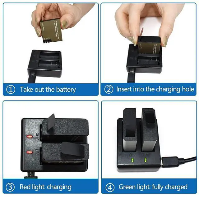 Alt view image 6 of 6 - _Mega Brand 3 x 1050mAh Rechargeable Action Camera Battery with USB Dual Charger Compatible with AKASO EK7000/Brave 4/V50X/Apexcam/VEMONT/Dragon Touch Vision 3/REMALI CaptureCam/Jadfezy Action Camera