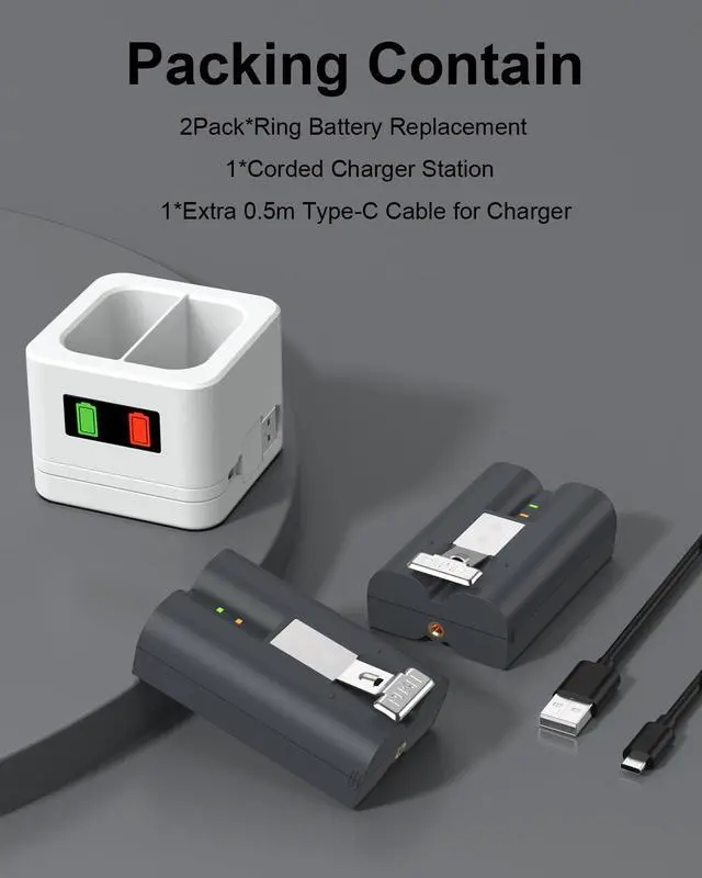 Alt view image 6 of 7 - _Mega Brand 2 Pack Replacement for Ring Battery with Charger Station, 6040mAh Rechargeable Ring Doorbell Battery Compatible with Video Doorbell 2/3/4/3plus, Stick Up Camera, Spotlight and Peephole Cam