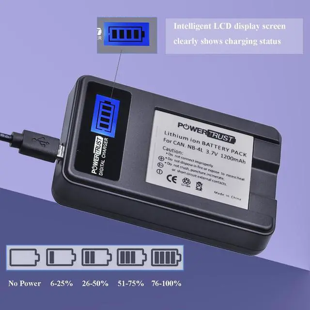 Alt view image 4 of 7 - _Mega Brand 2-Pack 1200mAh 3.7v NB-4L Battery and LCD USB Charger for Canon PowerShot ELPH 100 HS, 300 HS, 310 HS, SD1000, SD1100 is, SD1400 is, SD200, SD30, SD300, SD40, SD400, SD600, SD750, SD780 is