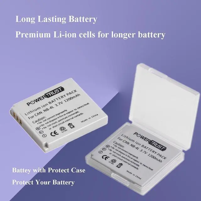 Alt view image 6 of 7 - _Mega Brand 2-Pack 1200mAh 3.7v NB-4L Battery and LCD USB Charger for Canon PowerShot ELPH 100 HS, 300 HS, 310 HS, SD1000, SD1100 is, SD1400 is, SD200, SD30, SD300, SD40, SD400, SD600, SD750, SD780 is