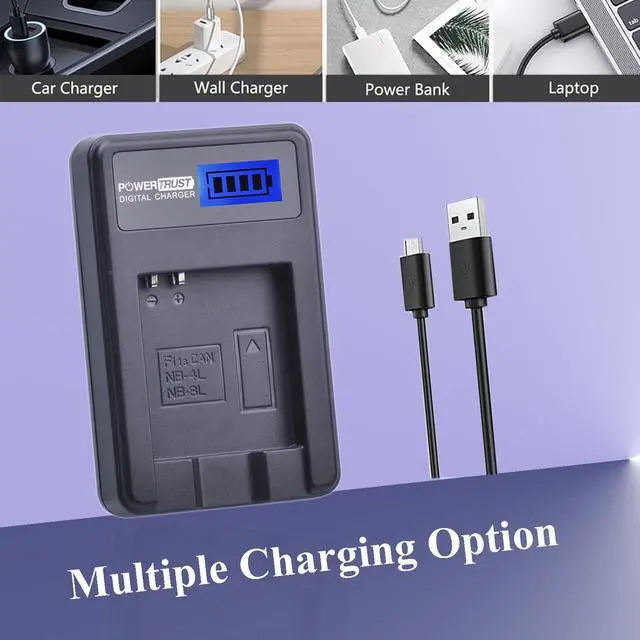 Alt view image 7 of 7 - _Mega Brand 2-Pack 1200mAh 3.7v NB-4L Battery and LCD USB Charger for Canon PowerShot ELPH 100 HS, 300 HS, 310 HS, SD1000, SD1100 is, SD1400 is, SD200, SD30, SD300, SD40, SD400, SD600, SD750, SD780 is
