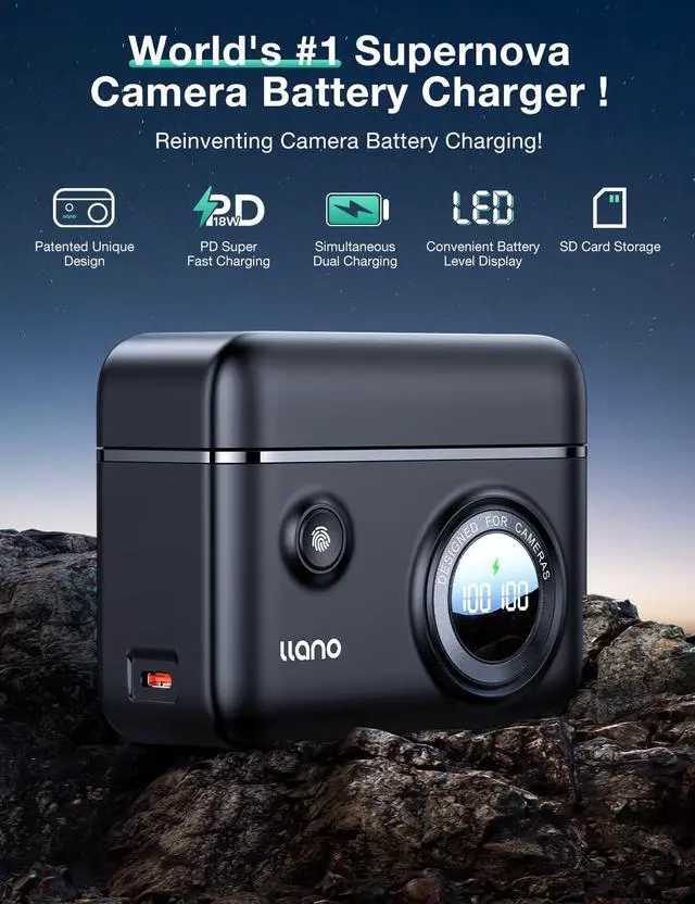 Alt view image 2 of 7 - _Mega Brand NP-FZ100 Camera Battery 18W Fast Dual USB C Charger, Compatible with Sony A7iii, A7R V, A7R IV, Alpha A7C, A9/A9S, A6600,A7R3, ZV-E1, FX3, FX30, Smart Digital Display (Black)