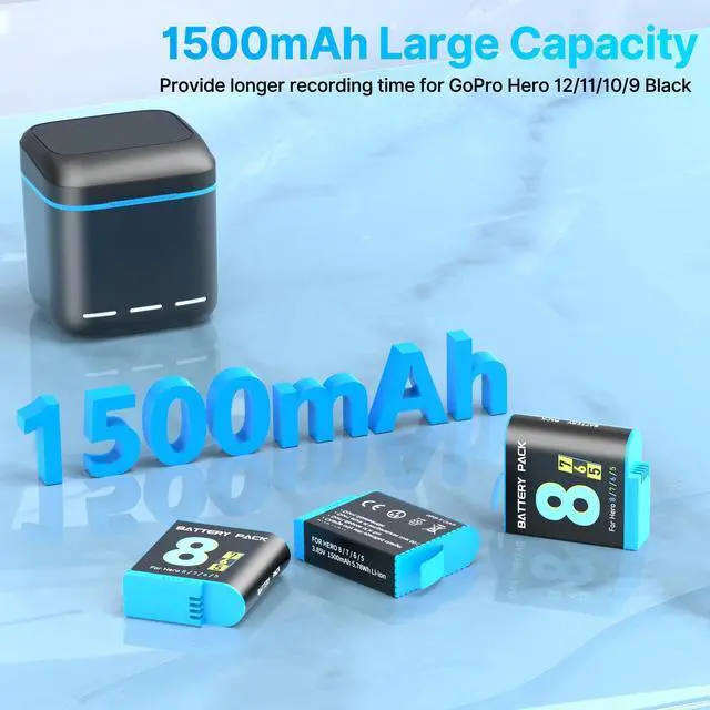 Alt view image 4 of 7 - _Mega Brand Battery Charger for Hero 8/7/6 Battery 3-Pack 1500mAh and USB Storage 3-Channel Fast Charger Fully Compatible with GoPro Hero 8, Hero 7, Hero 6 Black Official with Micro SD Card Slot