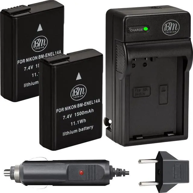 Main image of _Mega Brand Pack of 2 EN-EL14A Batteries and Charger for Nikon D3100, D3200, D3300, D3400, D3500, D5100, D5200, D5300, D5500, D5600, DF, Coolpix P7000, P7100, P7700 Digital SLR Cameras