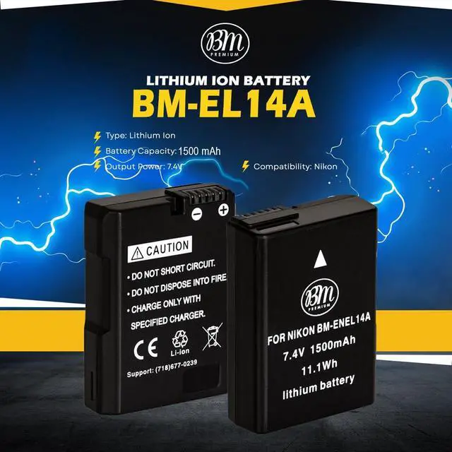Alt view image 7 of 7 - _Mega Brand Pack of 2 EN-EL14A Batteries and Charger for Nikon D3100, D3200, D3300, D3400, D3500, D5100, D5200, D5300, D5500, D5600, DF, Coolpix P7000, P7100, P7700 Digital SLR Cameras