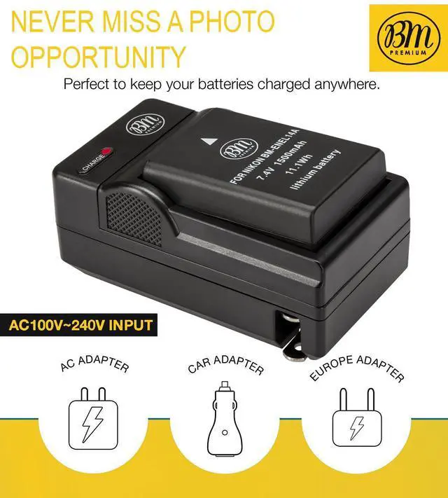 Alt view image 3 of 7 - _Mega Brand Pack of 2 EN-EL14A Batteries and Charger for Nikon D3100, D3200, D3300, D3400, D3500, D5100, D5200, D5300, D5500, D5600, DF, Coolpix P7000, P7100, P7700 Digital SLR Cameras
