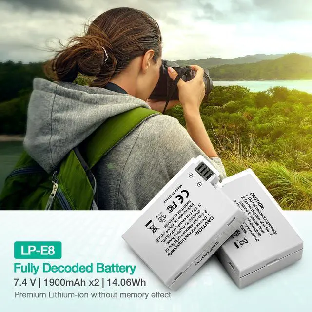 Alt view image 2 of 7 - _Mega Brand LP-E8 Battery and Dual USB Charger Compatible with Canon EOS Rebel T2i, T3i, T4i, T5i, EOS 550D, 600D, 650D, 700D, Kiss X4, Kiss X5, Kiss X6 Cameras